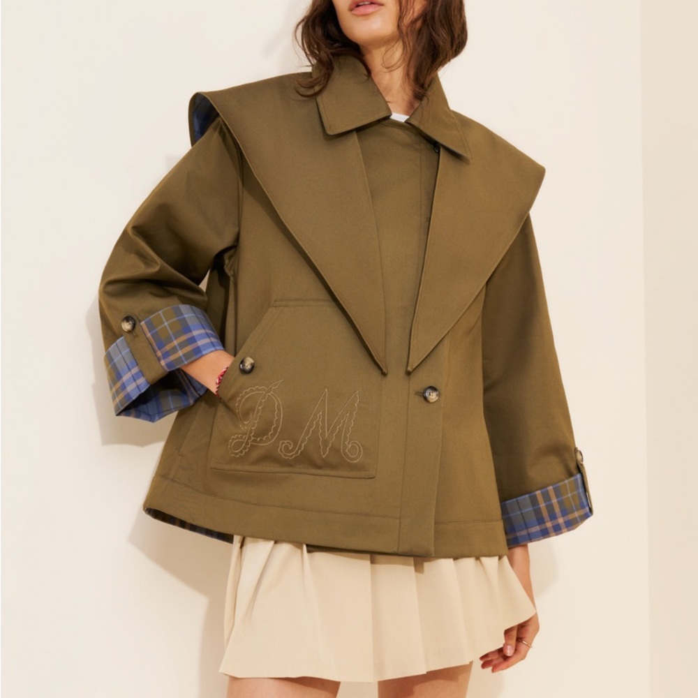 Olive Green Women's Jacket with Plaid Accents